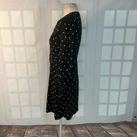 Loft Black White Polka Dot Long Sleeve Mini Button Down Shirt Dress Size 2 - Picture 6 of 9